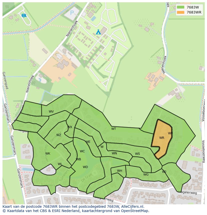 Afbeelding van het postcodegebied 7683 WR op de kaart.