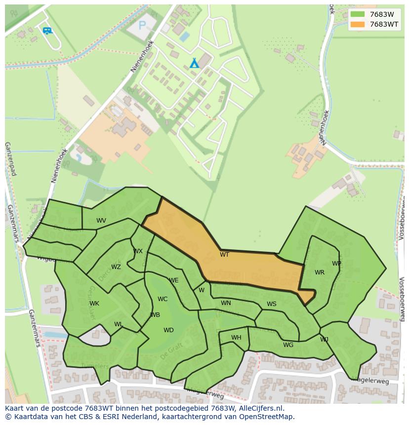 Afbeelding van het postcodegebied 7683 WT op de kaart.