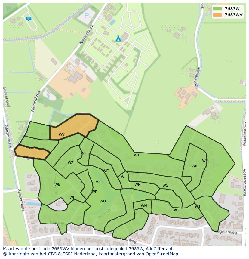 Afbeelding van het postcodegebied 7683 WV op de kaart.