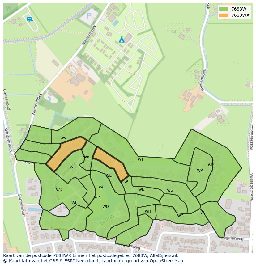 Afbeelding van het postcodegebied 7683 WX op de kaart.