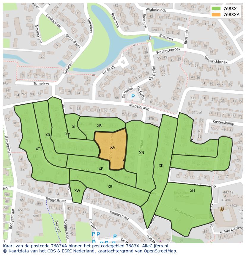Afbeelding van het postcodegebied 7683 XA op de kaart.