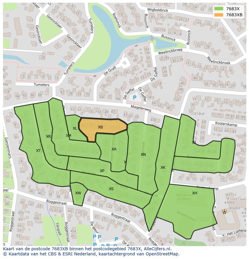 Afbeelding van het postcodegebied 7683 XB op de kaart.