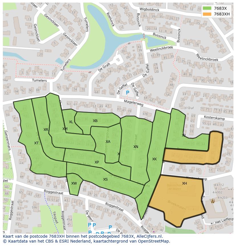 Afbeelding van het postcodegebied 7683 XH op de kaart.