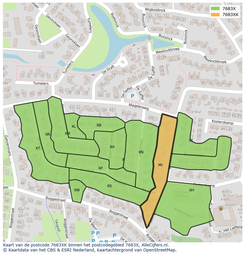 Afbeelding van het postcodegebied 7683 XK op de kaart.