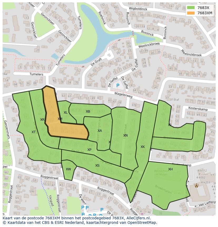 Afbeelding van het postcodegebied 7683 XM op de kaart.