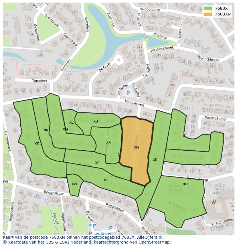 Afbeelding van het postcodegebied 7683 XN op de kaart.