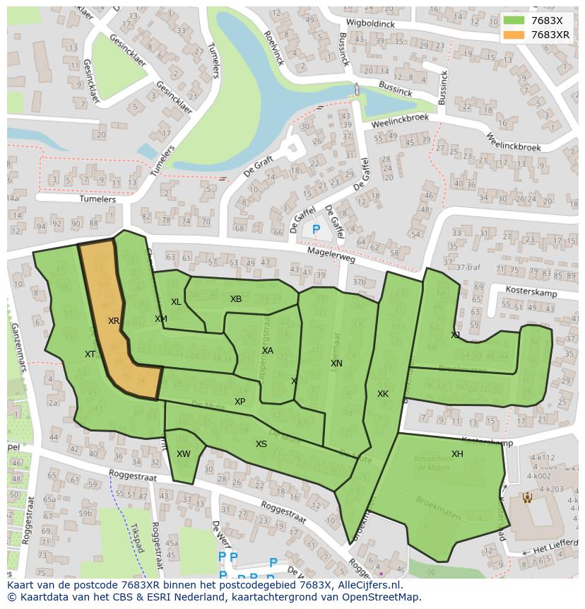 Afbeelding van het postcodegebied 7683 XR op de kaart.