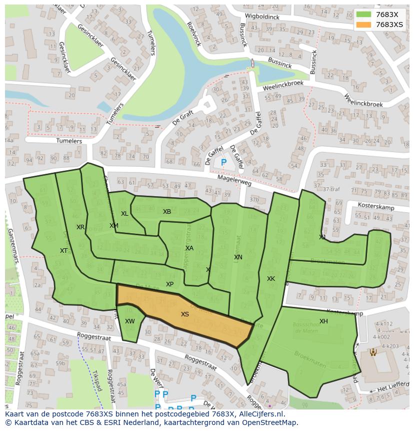Afbeelding van het postcodegebied 7683 XS op de kaart.