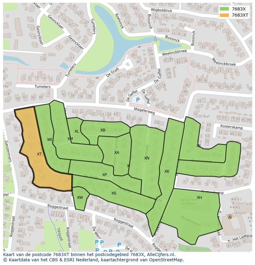 Afbeelding van het postcodegebied 7683 XT op de kaart.