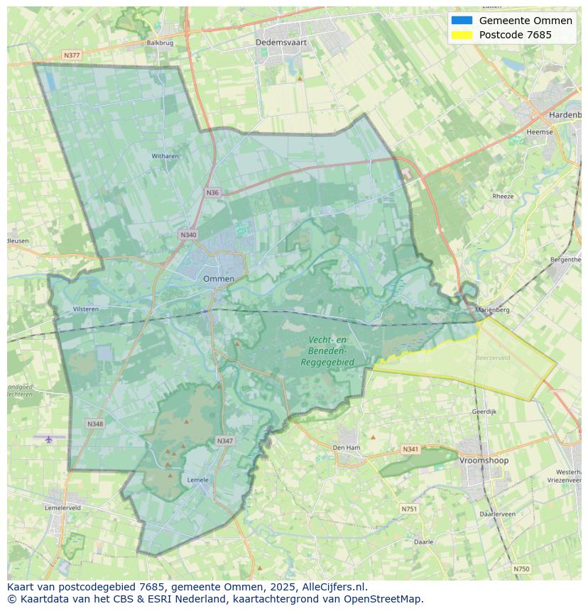 Afbeelding van het postcodegebied 7685 op de kaart.