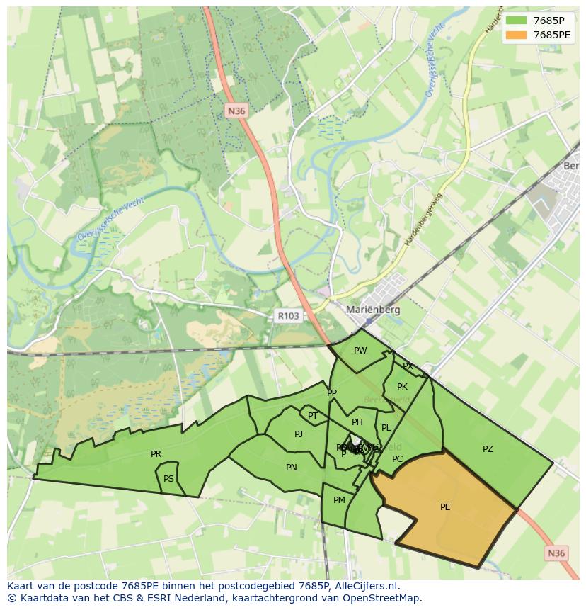 Afbeelding van het postcodegebied 7685 PE op de kaart.