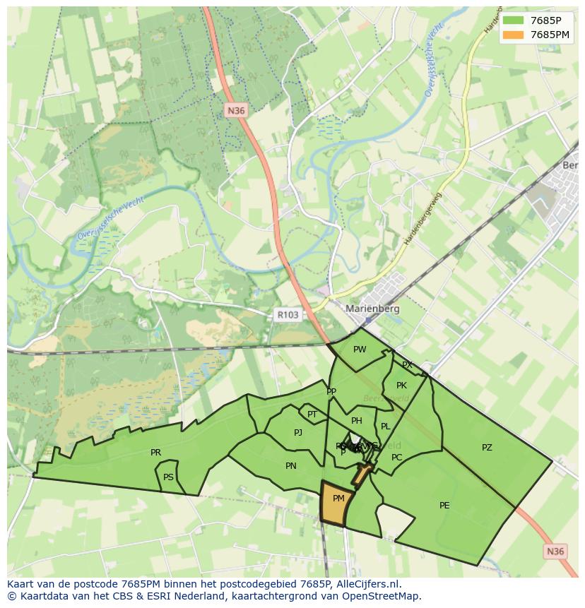 Afbeelding van het postcodegebied 7685 PM op de kaart.