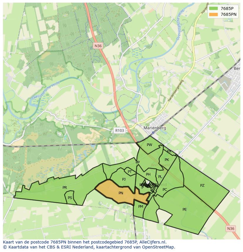 Afbeelding van het postcodegebied 7685 PN op de kaart.