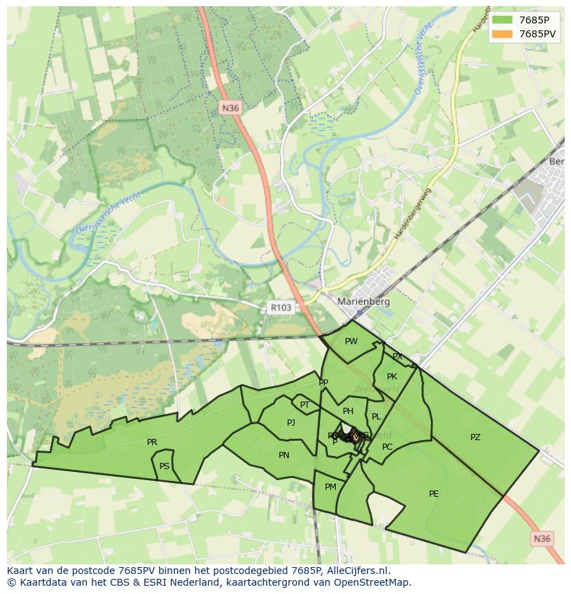 Afbeelding van het postcodegebied 7685 PV op de kaart.