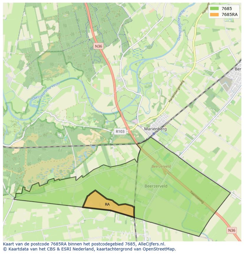 Afbeelding van het postcodegebied 7685 RA op de kaart.