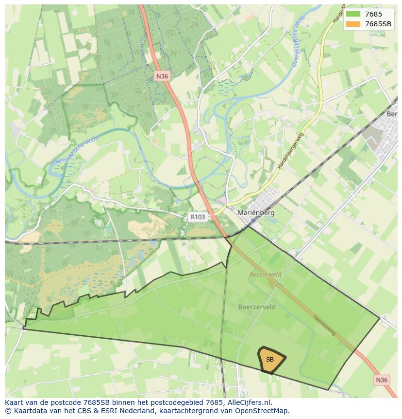 Afbeelding van het postcodegebied 7685 SB op de kaart.