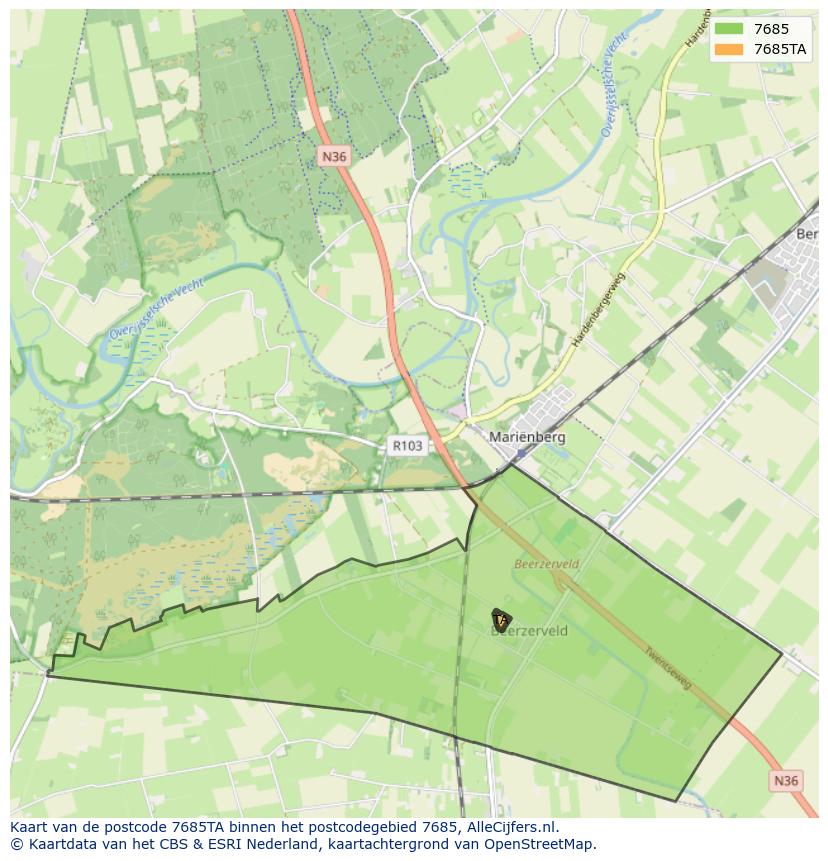 Afbeelding van het postcodegebied 7685 TA op de kaart.