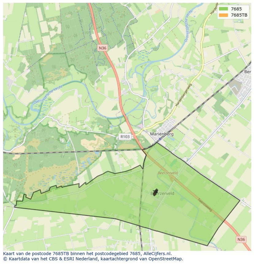 Afbeelding van het postcodegebied 7685 TB op de kaart.