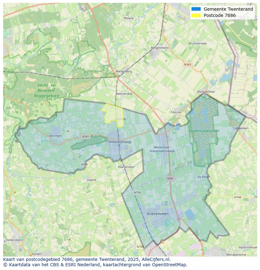 Afbeelding van het postcodegebied 7686 op de kaart.