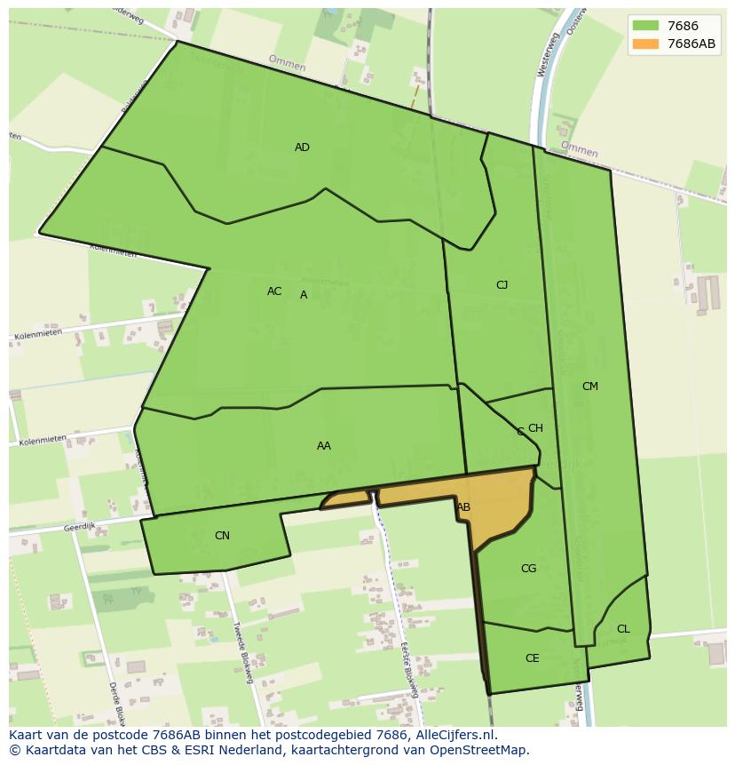 Afbeelding van het postcodegebied 7686 AB op de kaart.