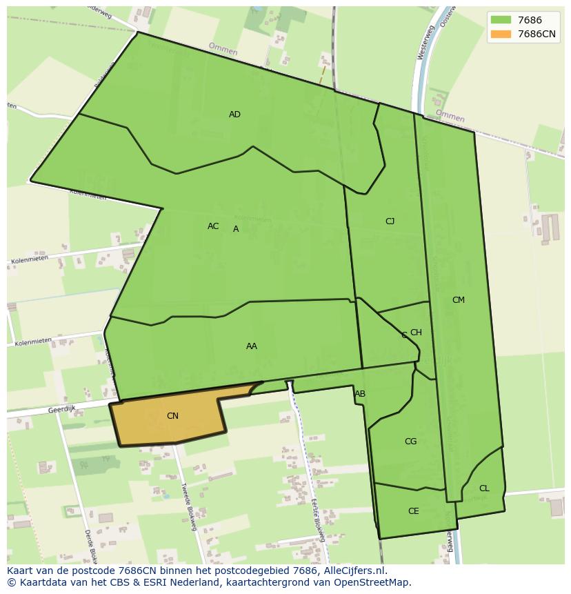 Afbeelding van het postcodegebied 7686 CN op de kaart.