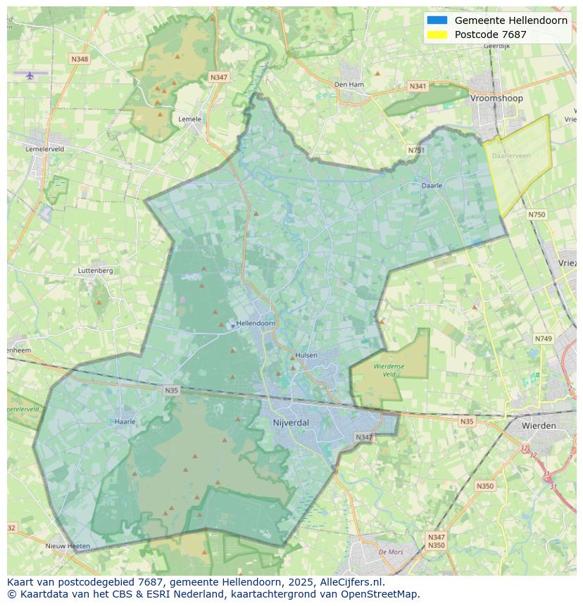 Afbeelding van het postcodegebied 7687 op de kaart.