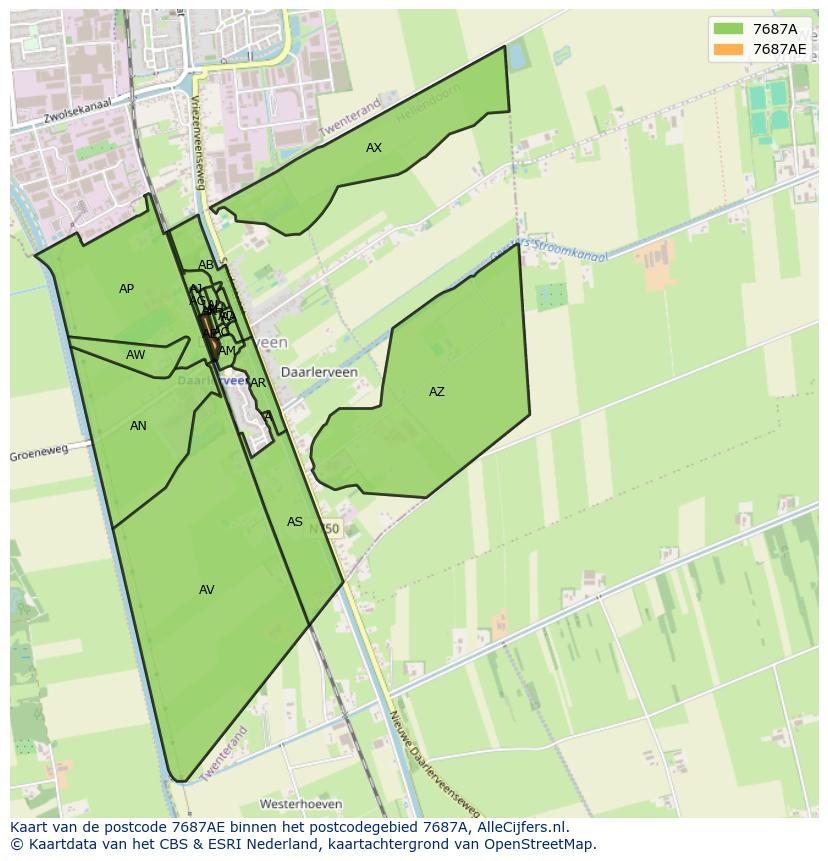 Afbeelding van het postcodegebied 7687 AE op de kaart.