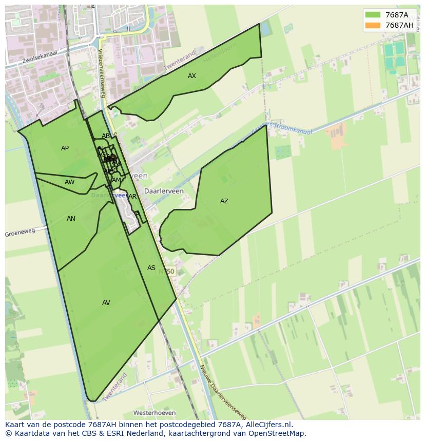 Afbeelding van het postcodegebied 7687 AH op de kaart.