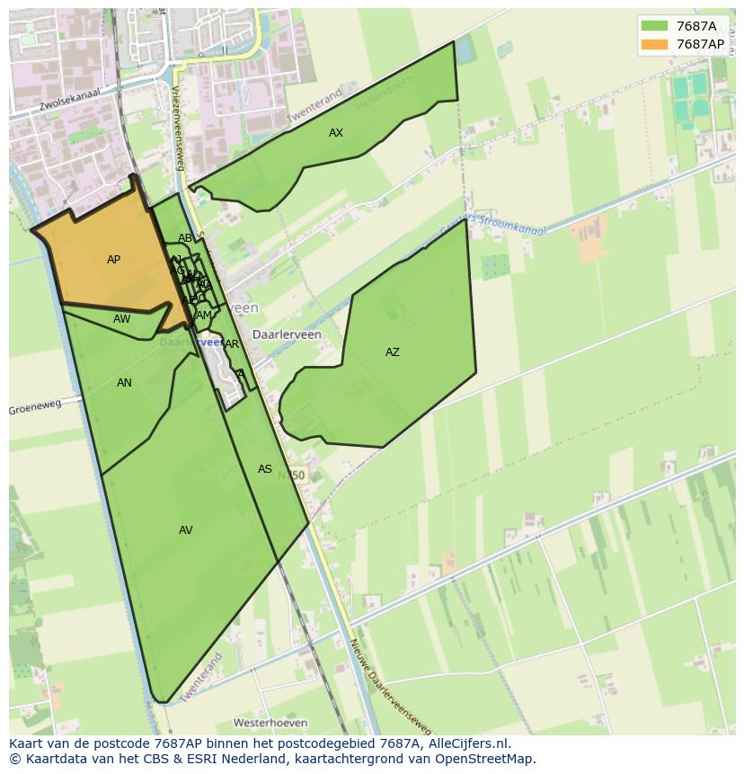 Afbeelding van het postcodegebied 7687 AP op de kaart.