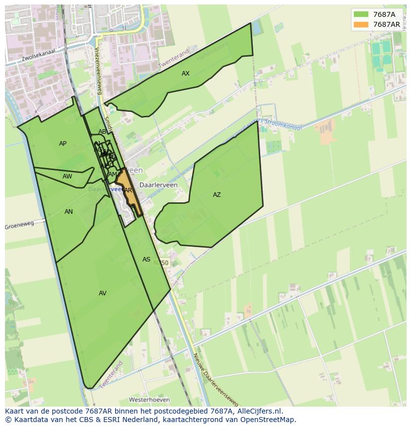 Afbeelding van het postcodegebied 7687 AR op de kaart.