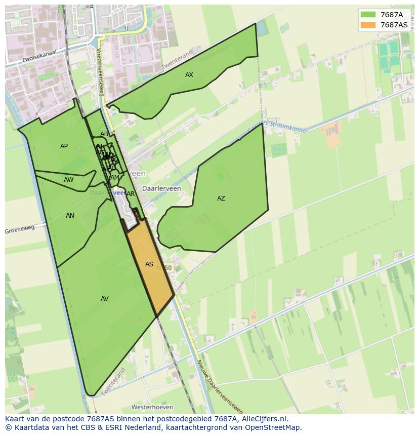 Afbeelding van het postcodegebied 7687 AS op de kaart.