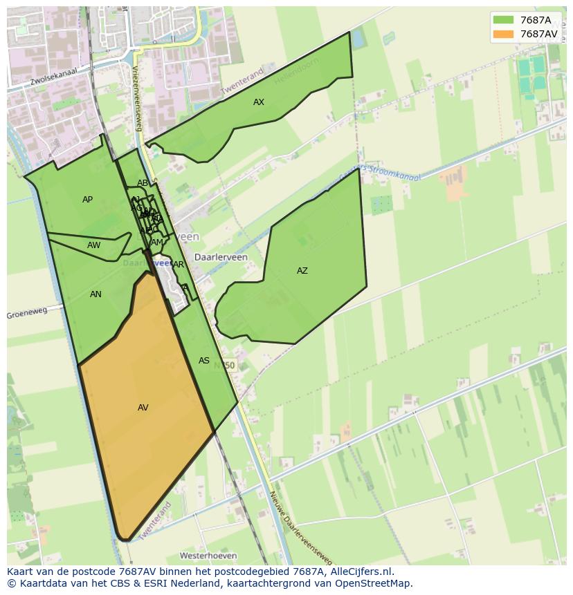 Afbeelding van het postcodegebied 7687 AV op de kaart.
