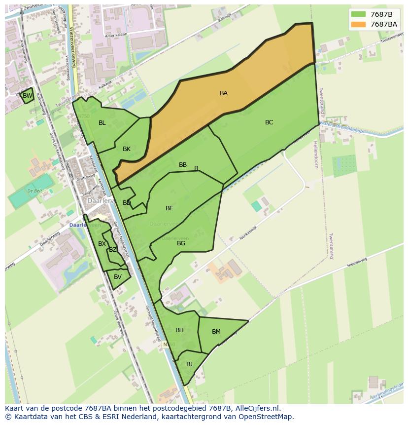 Afbeelding van het postcodegebied 7687 BA op de kaart.
