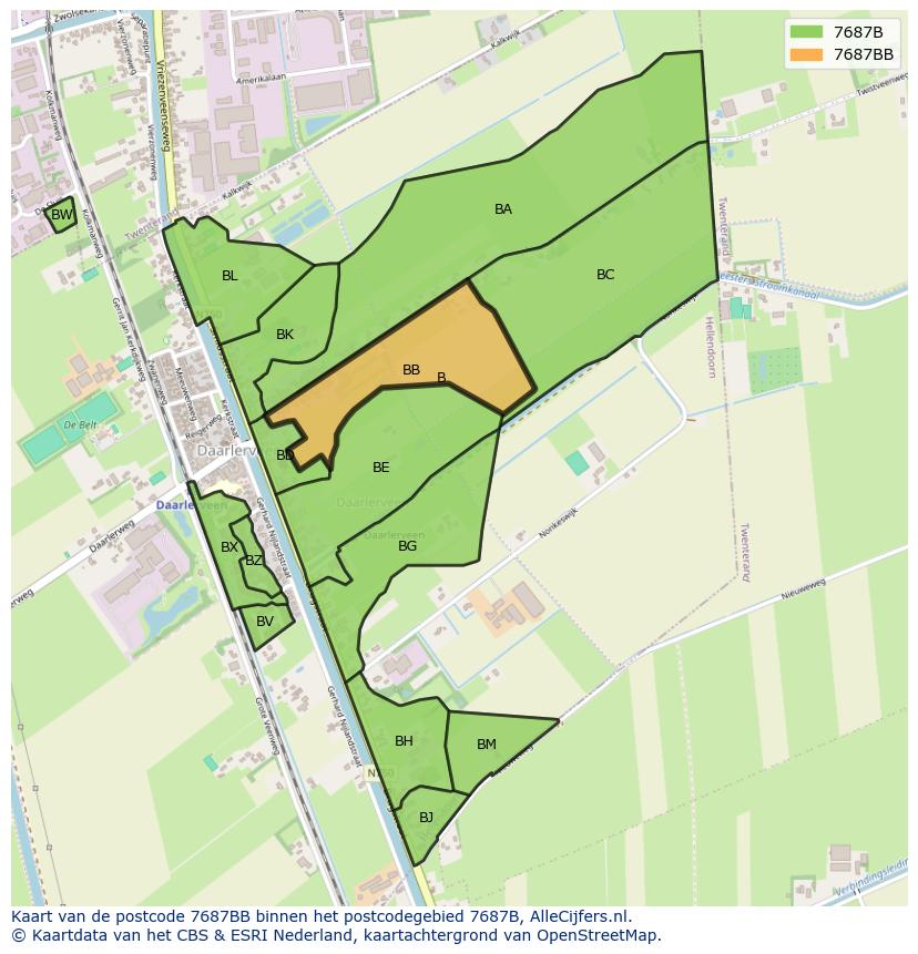 Afbeelding van het postcodegebied 7687 BB op de kaart.