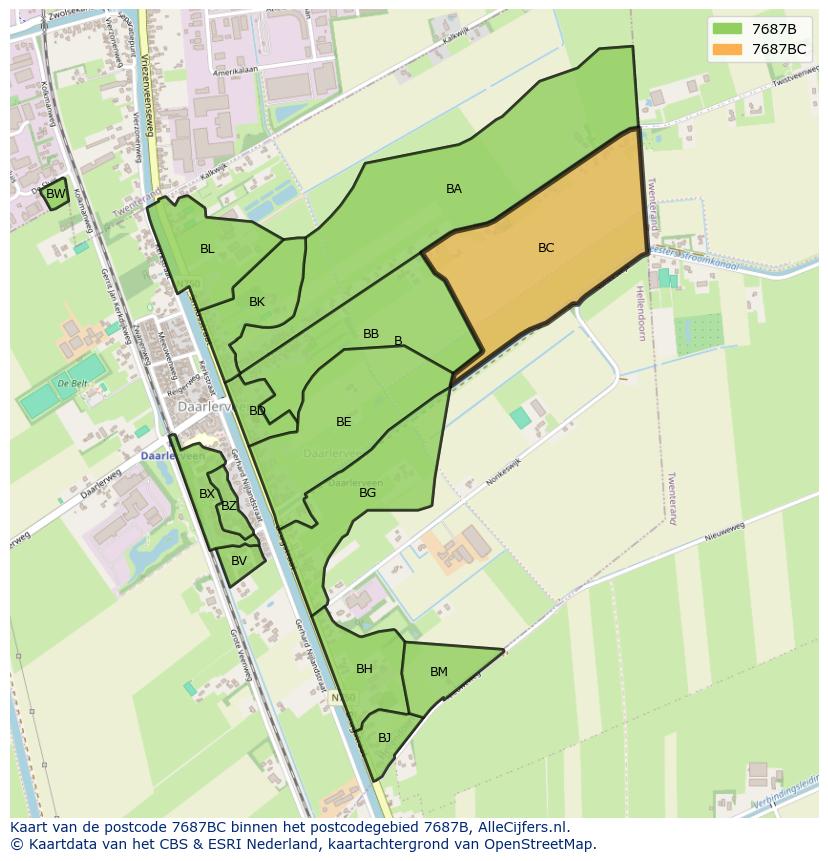 Afbeelding van het postcodegebied 7687 BC op de kaart.