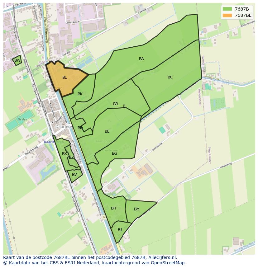 Afbeelding van het postcodegebied 7687 BL op de kaart.