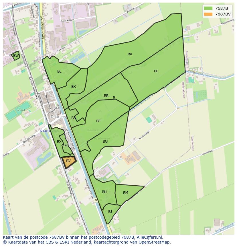 Afbeelding van het postcodegebied 7687 BV op de kaart.