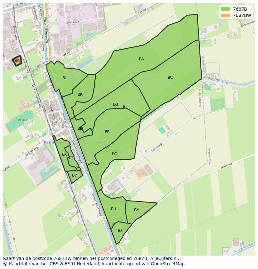 Afbeelding van het postcodegebied 7687 BW op de kaart.