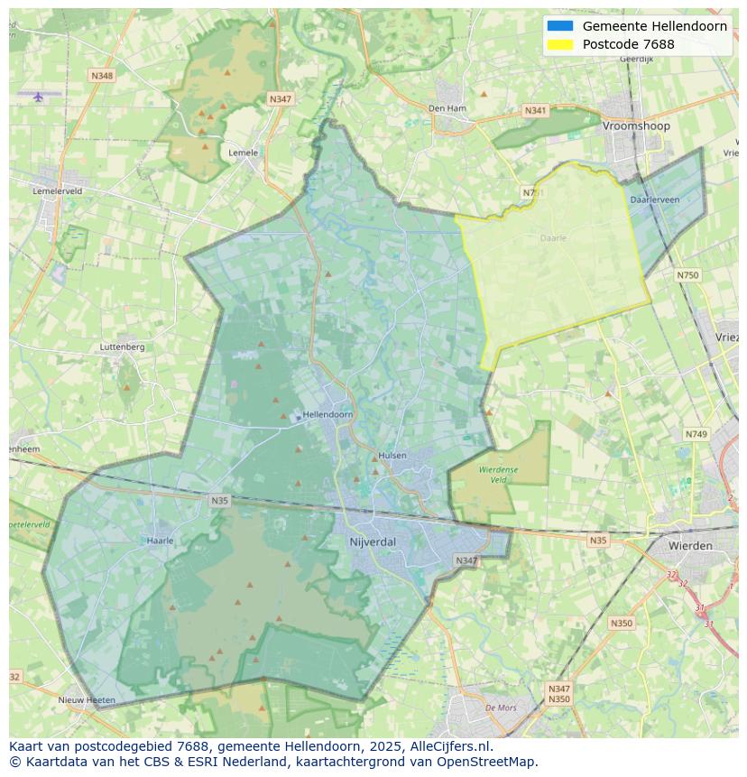 Afbeelding van het postcodegebied 7688 op de kaart.
