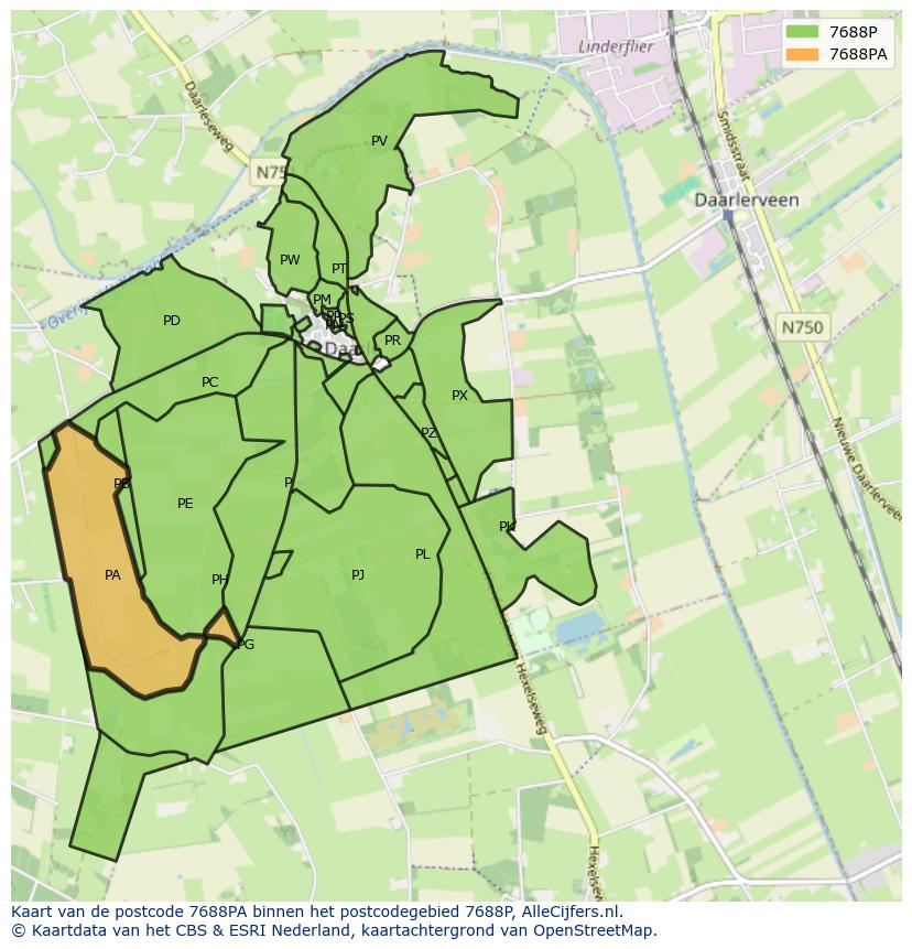 Afbeelding van het postcodegebied 7688 PA op de kaart.