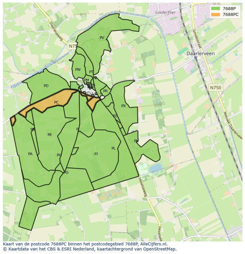 Afbeelding van het postcodegebied 7688 PC op de kaart.