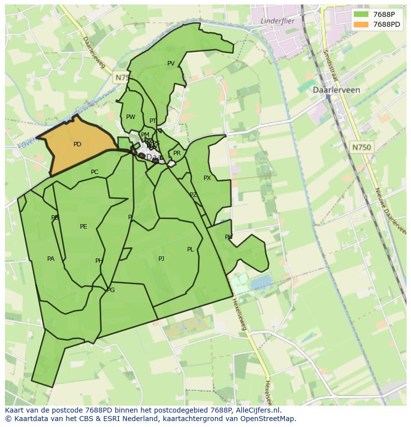 Afbeelding van het postcodegebied 7688 PD op de kaart.