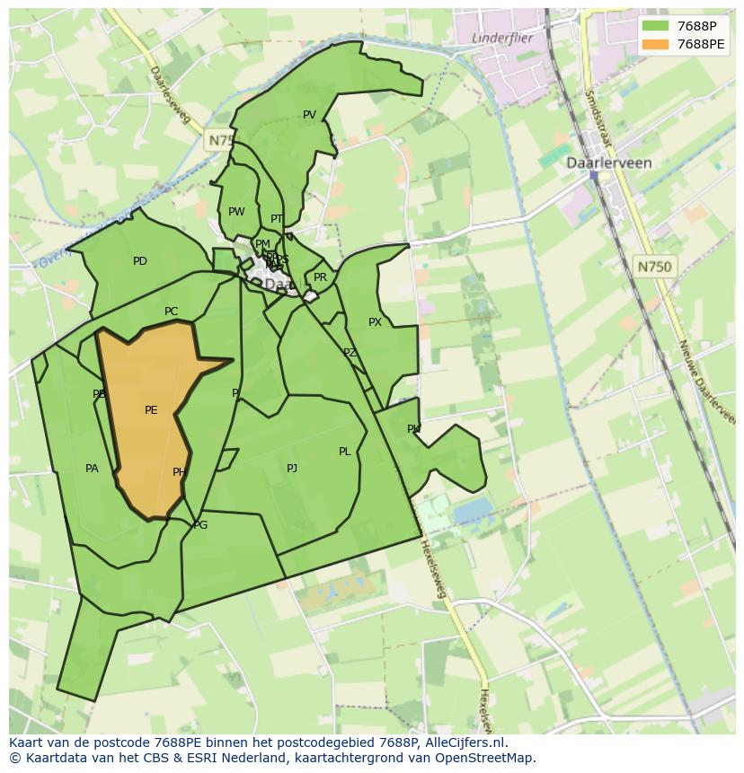 Afbeelding van het postcodegebied 7688 PE op de kaart.