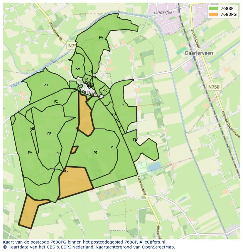 Afbeelding van het postcodegebied 7688 PG op de kaart.