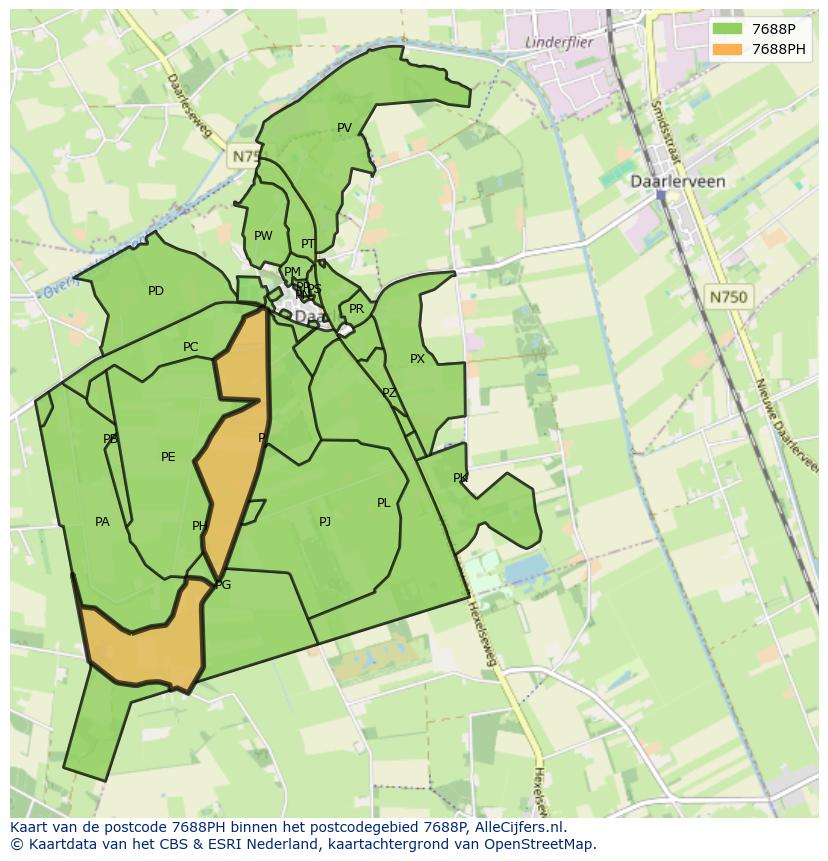 Afbeelding van het postcodegebied 7688 PH op de kaart.