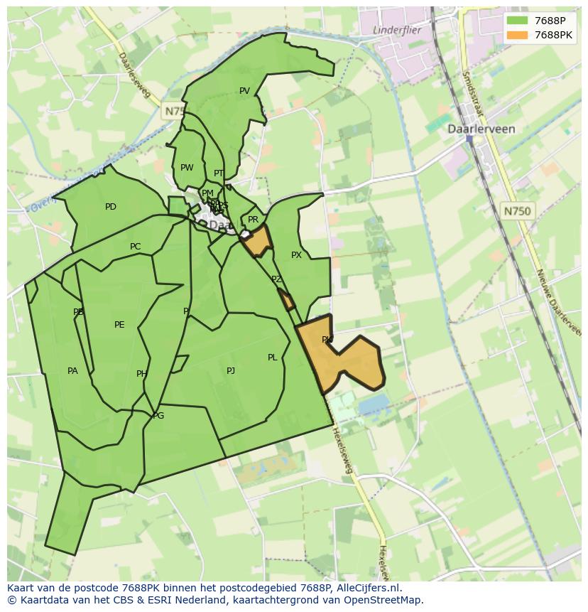 Afbeelding van het postcodegebied 7688 PK op de kaart.