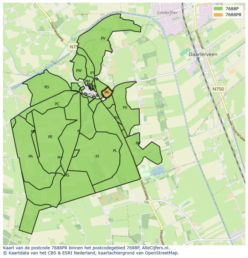 Afbeelding van het postcodegebied 7688 PR op de kaart.