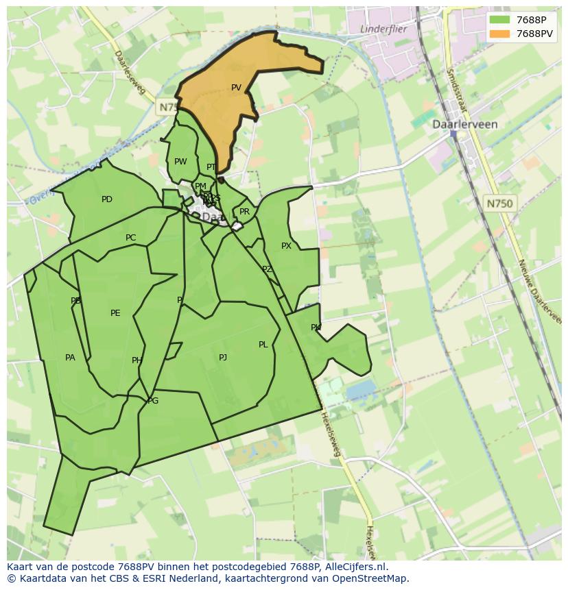 Afbeelding van het postcodegebied 7688 PV op de kaart.