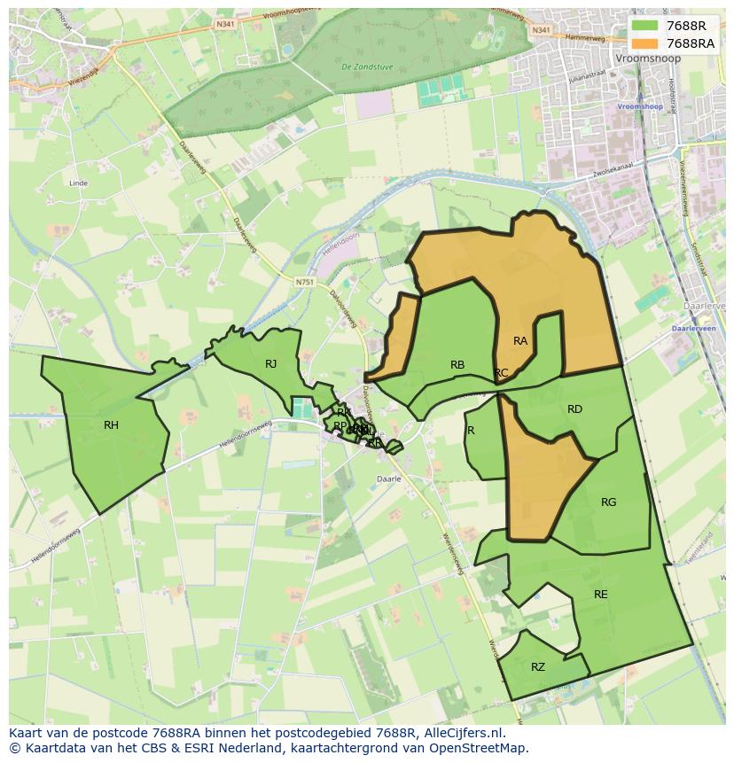 Afbeelding van het postcodegebied 7688 RA op de kaart.