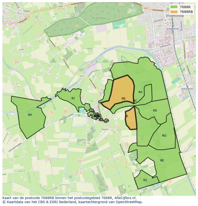 Afbeelding van het postcodegebied 7688 RB op de kaart.